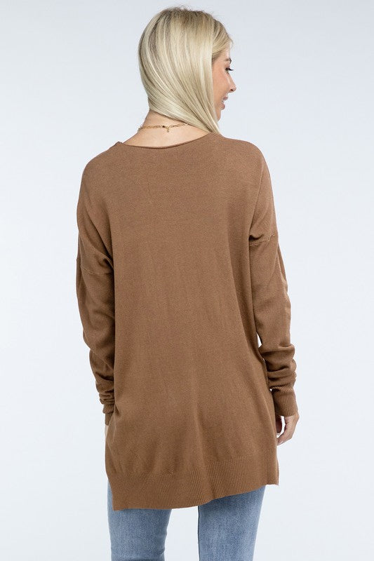 ZENANA Hi-Low Hem Front Seam Sweater us.meeeshop - 