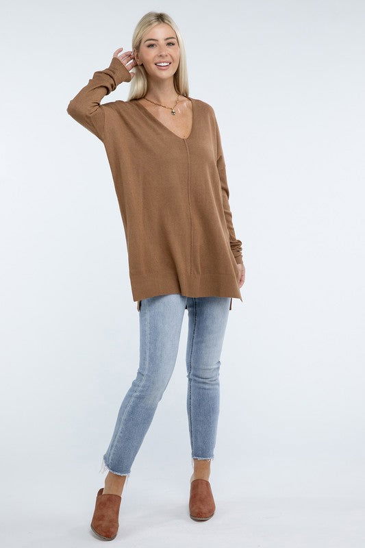 ZENANA Hi-Low Hem Front Seam Sweater us.meeeshop - 