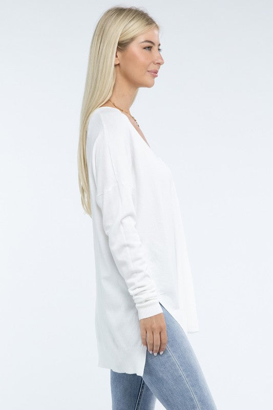 ZENANA Hi-Low Hem Front Seam Sweater us.meeeshop - 