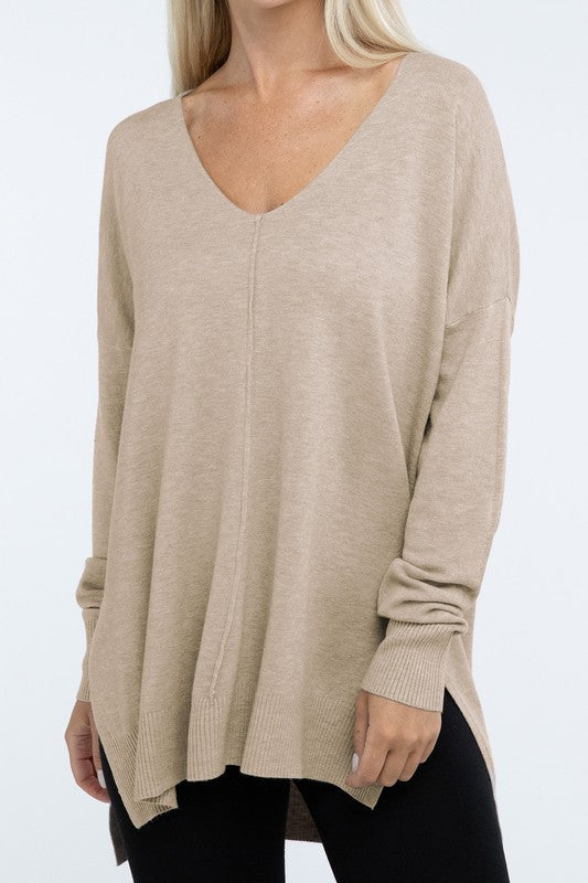 ZENANA Hi-Low Hem Front Seam Sweater us.meeeshop - 