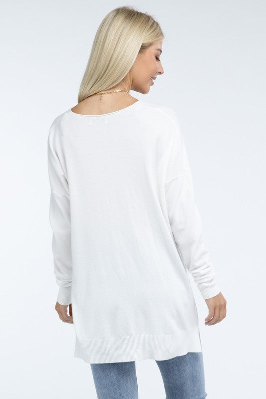 ZENANA Hi-Low Hem Front Seam Sweater us.meeeshop - 