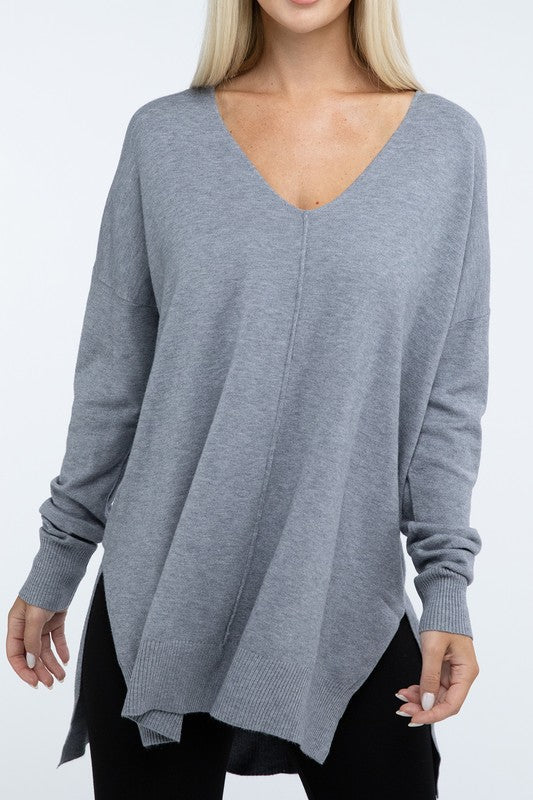 ZENANA Hi-Low Hem Front Seam Sweater us.meeeshop - 