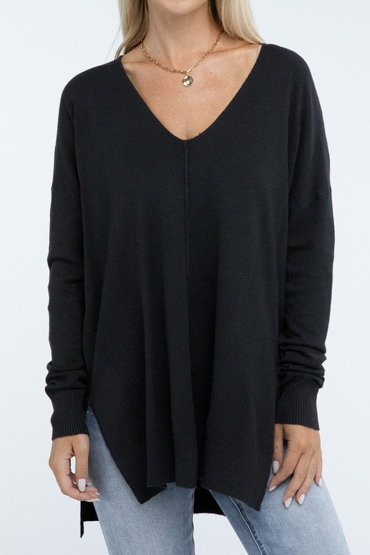 ZENANA Hi-Low Hem Front Seam Sweater us.meeeshop - 