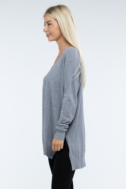 ZENANA Hi-Low Hem Front Seam Sweater us.meeeshop - 