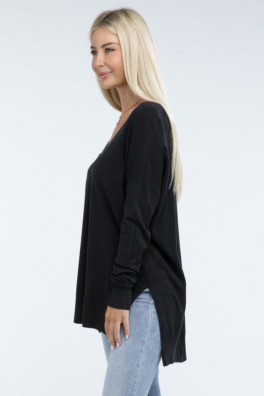 ZENANA Hi-Low Hem Front Seam Sweater us.meeeshop - 