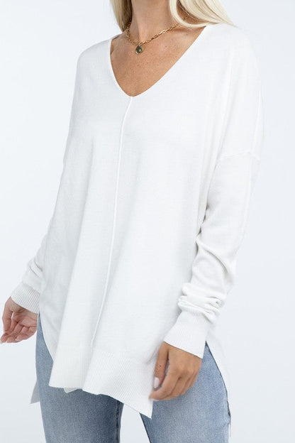 ZENANA Hi-Low Hem Front Seam Sweater us.meeeshop - 