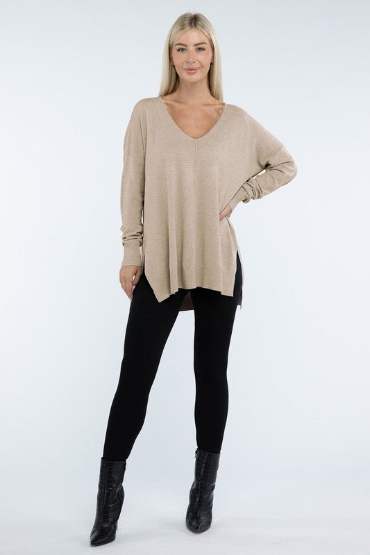 ZENANA Hi-Low Hem Front Seam Sweater us.meeeshop - 