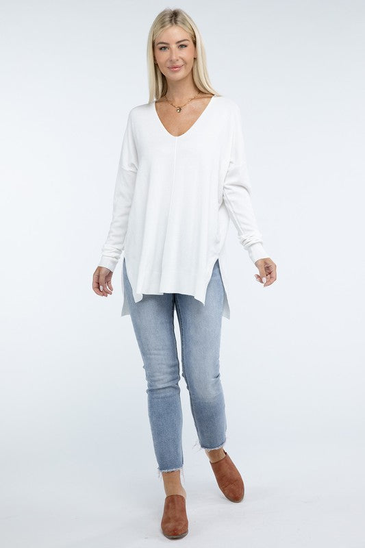 ZENANA Hi-Low Hem Front Seam Sweater us.meeeshop - 