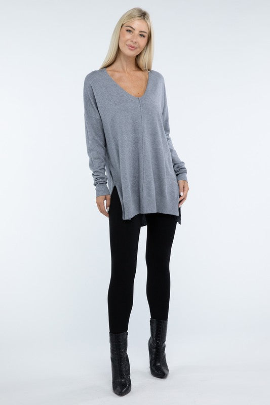 ZENANA Hi-Low Hem Front Seam Sweater us.meeeshop - 