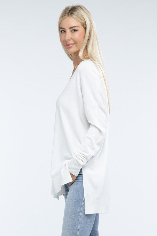 ZENANA Hi-Low Hem Front Seam Sweater us.meeeshop - 