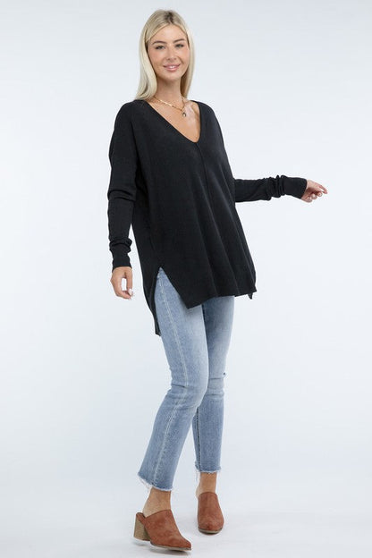 ZENANA Hi-Low Hem Front Seam Sweater us.meeeshop - 