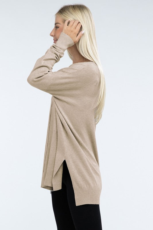 ZENANA Hi-Low Hem Front Seam Sweater us.meeeshop - 