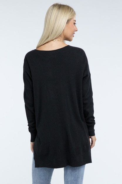 ZENANA Hi-Low Hem Front Seam Sweater us.meeeshop - 