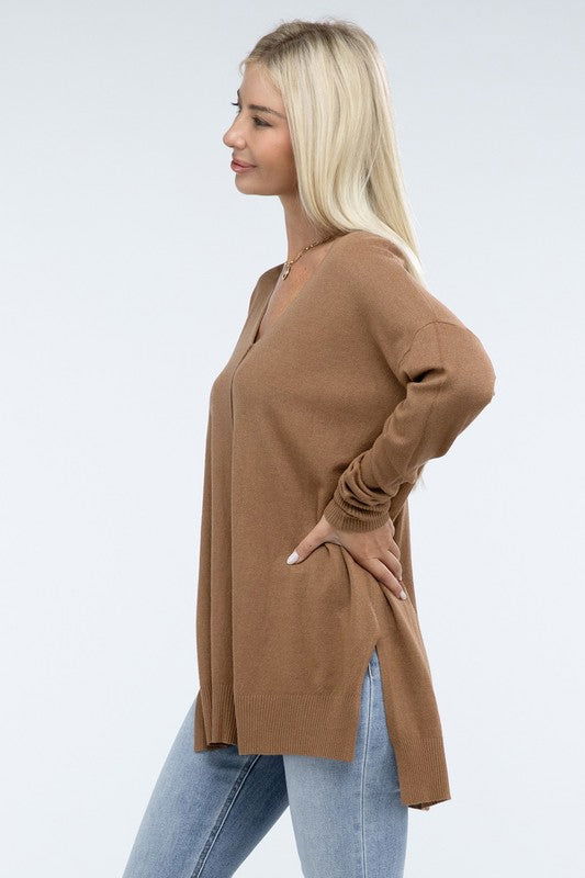 ZENANA Hi-Low Hem Front Seam Sweater us.meeeshop - 