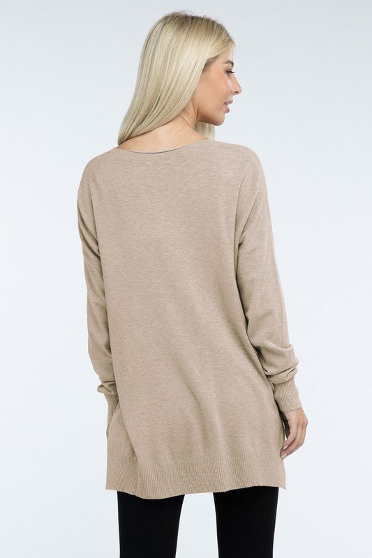 ZENANA Hi-Low Hem Front Seam Sweater us.meeeshop - 