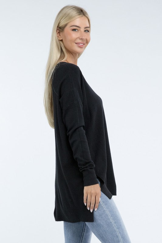 ZENANA Hi-Low Hem Front Seam Sweater us.meeeshop - 