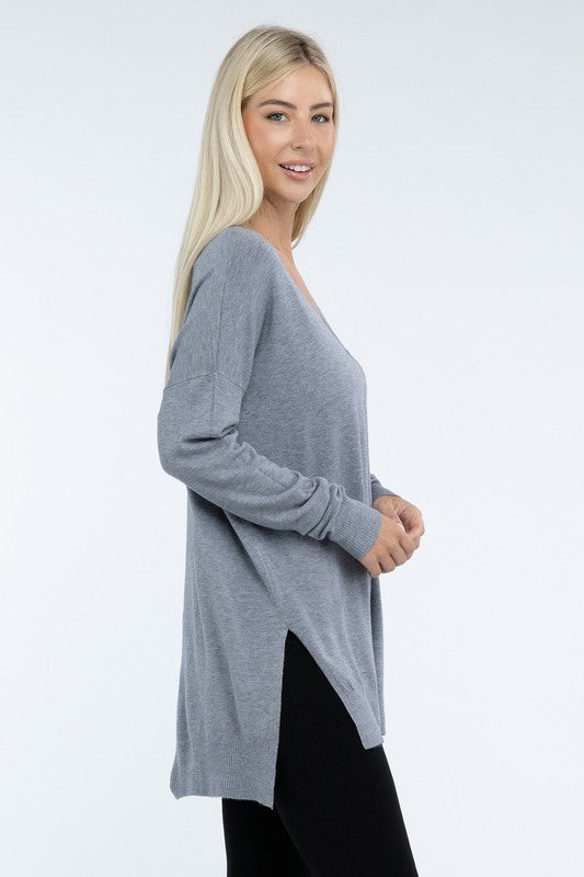 ZENANA Hi-Low Hem Front Seam Sweater us.meeeshop - 