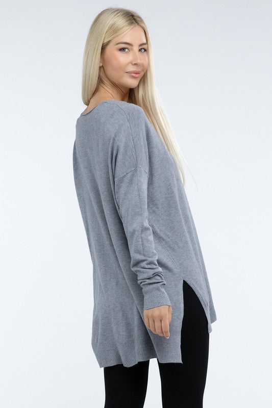 ZENANA Hi-Low Hem Front Seam Sweater us.meeeshop - 