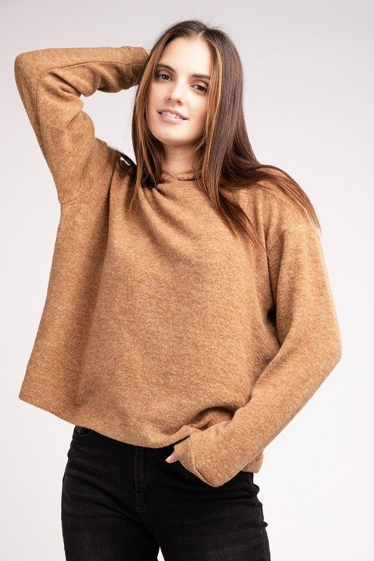 ZENANA Hooded Brushed Melange Hacci Sweater us.meeeshop - 