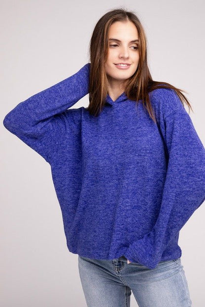 ZENANA Hooded Brushed Melange Hacci Sweater us.meeeshop - Shirts & Tops