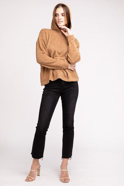 ZENANA Hooded Brushed Melange Hacci Sweater us.meeeshop - 