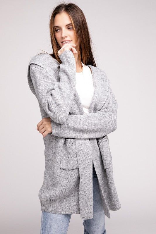 ZENANA Hooded Open Front Sweater Cardigan us.meeeshop - Shirts & Tops