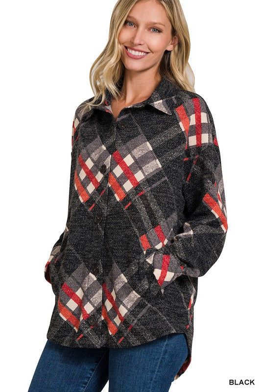 ZENANA | Jacquard Plaid Shacket With Pockets us.meeeshop - 