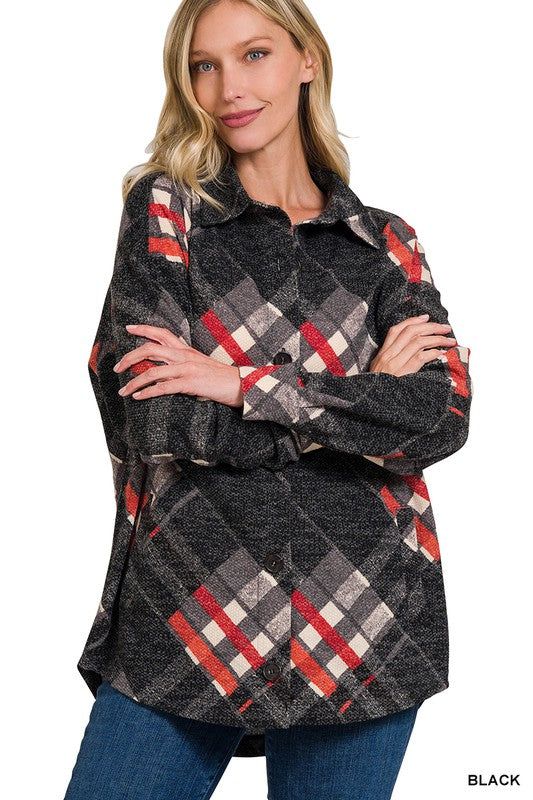 ZENANA | Jacquard Plaid Shacket With Pockets us.meeeshop - 