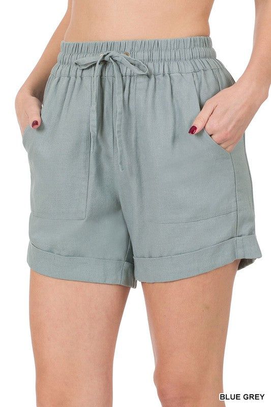 ZENANA | Linen Drawstring-Waist Shorts With Pockets us.meeeshop - 