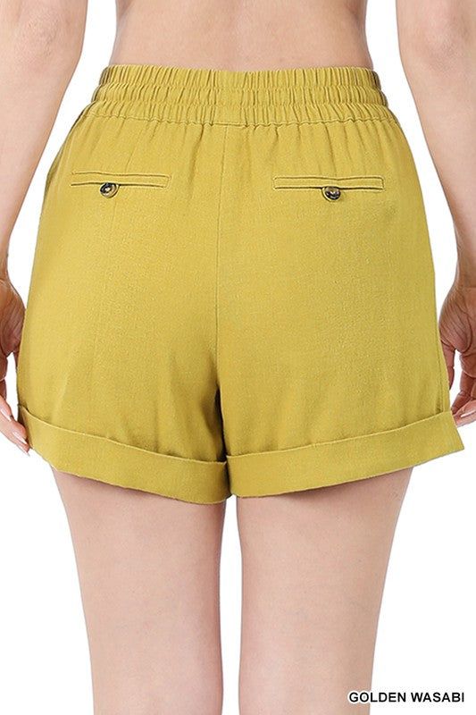 ZENANA | Linen Drawstring-Waist Shorts With Pockets us.meeeshop - 