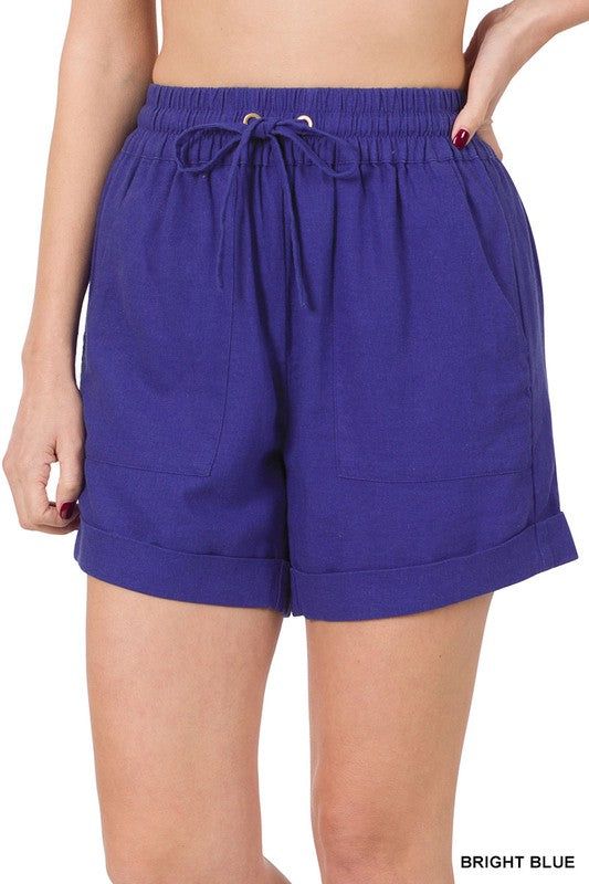 ZENANA | Linen Drawstring-Waist Shorts With Pockets us.meeeshop - 