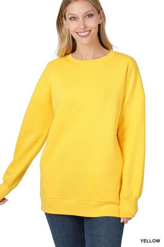 ZENANA | Long Sleeve Round Neck Sweatshirt Side Pockets us.meeeshop - 