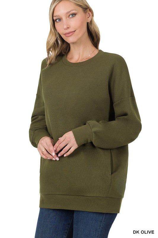 ZENANA | Long Sleeve Round Neck Sweatshirt Side Pockets us.meeeshop - 