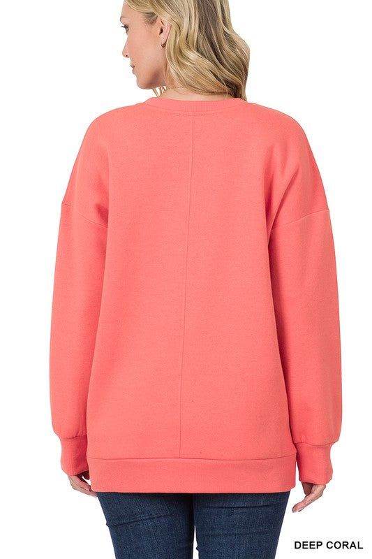 ZENANA | Long Sleeve Round Neck Sweatshirt Side Pockets us.meeeshop - 