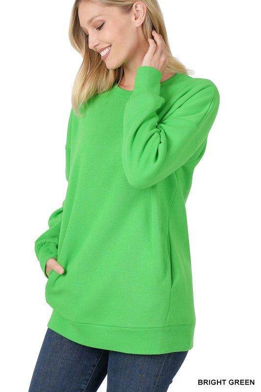 ZENANA | Long Sleeve Round Neck Sweatshirt Side Pockets us.meeeshop - 