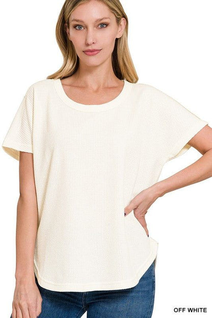 ZENANA | Melange Baby Waffle Short Sleeve Top us.meeeshop - 