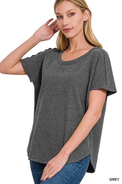 ZENANA | Melange Baby Waffle Short Sleeve Top us.meeeshop - 