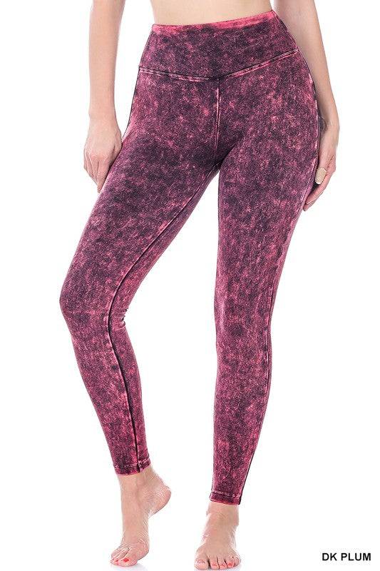 Mineral Washed Wide Waistband Yoga Leggings | us.meeeshop
