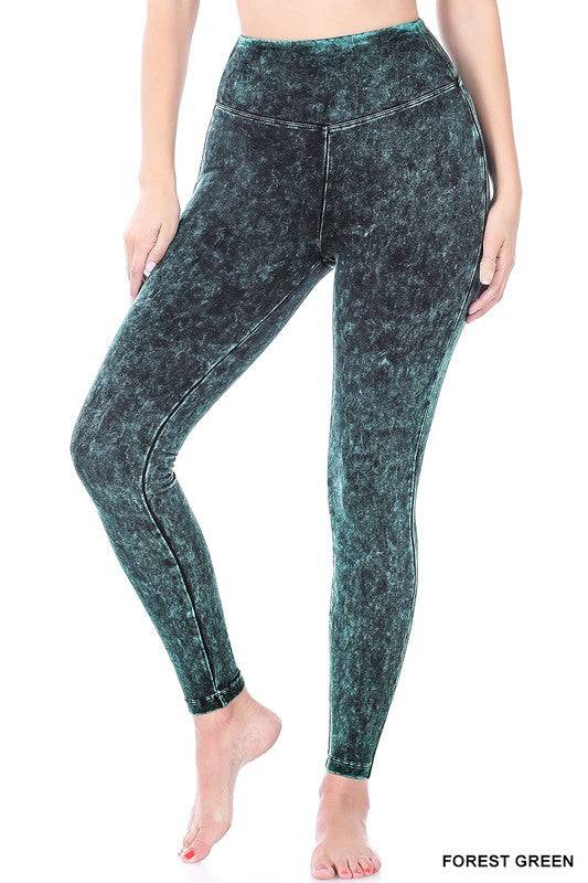 Mineral Washed Wide Waistband Yoga Leggings | us.meeeshop