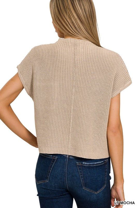 ZENANA Mock Neck Short Sleeve Cropped Sweater us.meeeshop - 