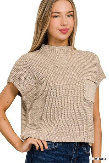 ZENANA Mock Neck Short Sleeve Cropped Sweater us.meeeshop - 