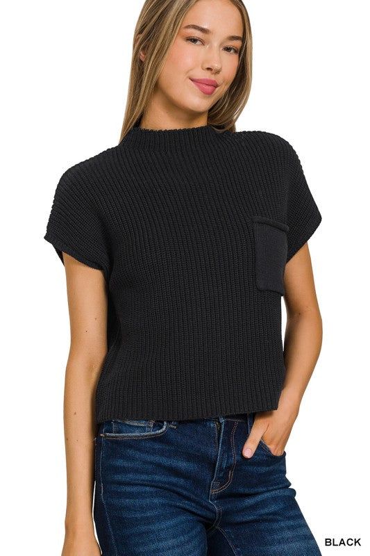 ZENANA Mock Neck Short Sleeve Cropped Sweater us.meeeshop - 