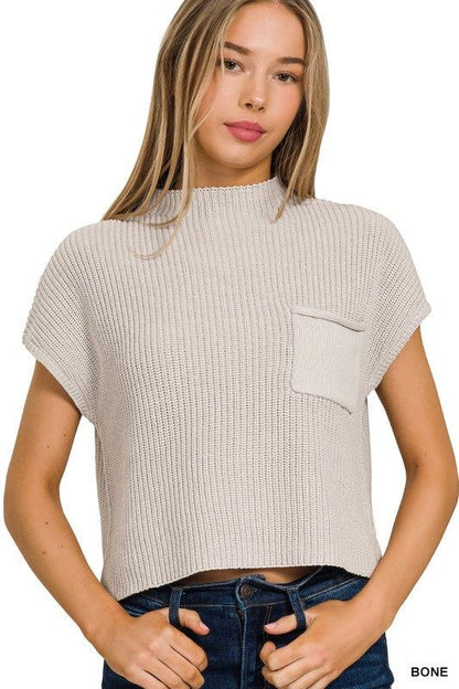 ZENANA Mock Neck Short Sleeve Cropped Sweater us.meeeshop - 