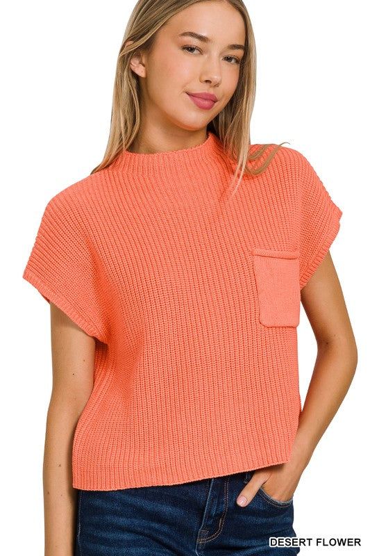 ZENANA Mock Neck Short Sleeve Cropped Sweater us.meeeshop - Shirts & Tops