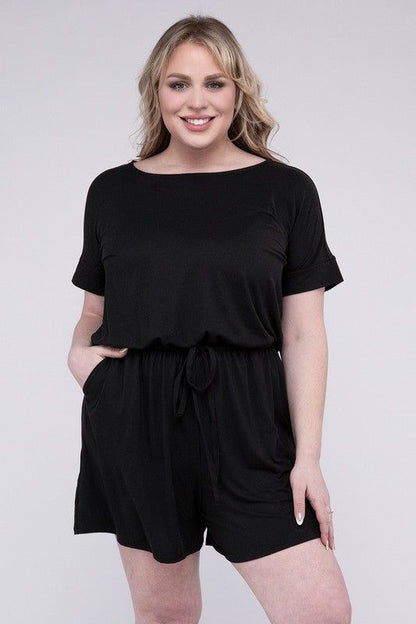 ZENANA Plus Brushed DTY Romper with Pockets us.meeeshop - 