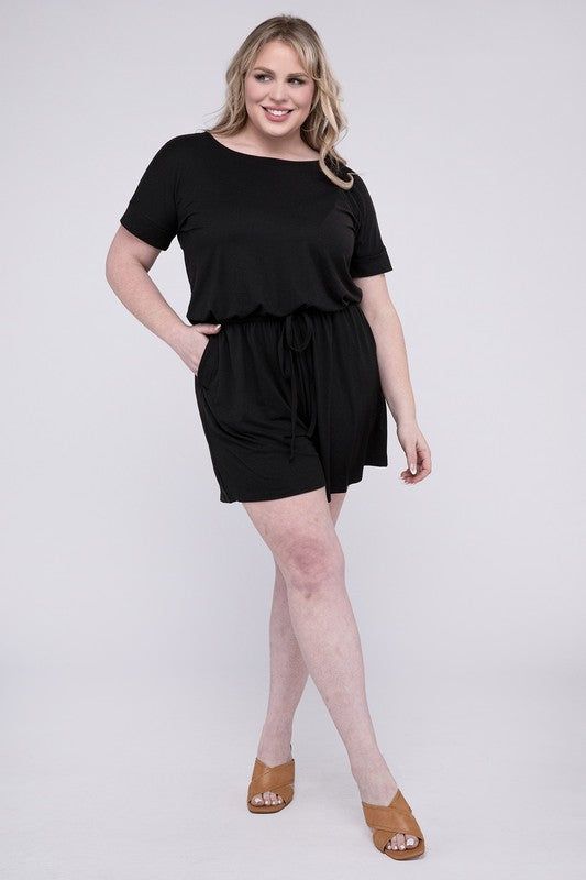 ZENANA Plus Brushed DTY Romper with Pockets us.meeeshop - 