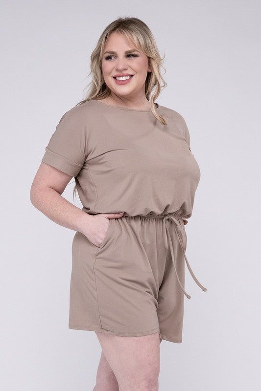 ZENANA Plus Brushed DTY Romper with Pockets us.meeeshop - 