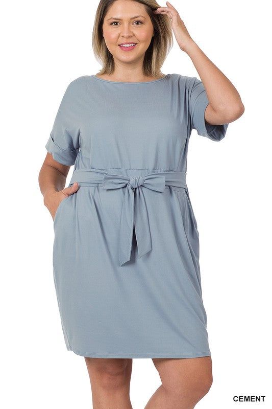 ZENANA | Plus Brushed Dty Tie-Belt Dress us.meeeshop - 