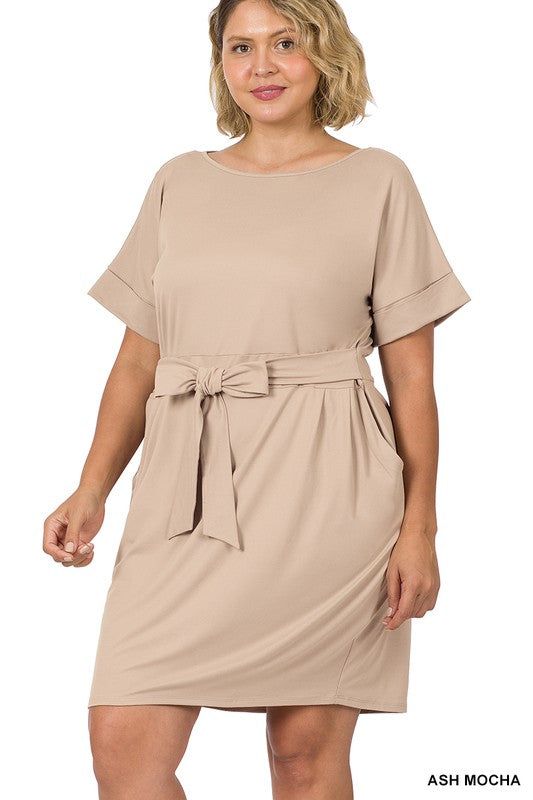 ZENANA | Plus Brushed Dty Tie-Belt Dress us.meeeshop - 