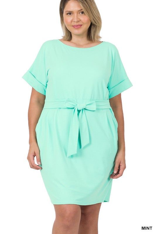 ZENANA | Plus Brushed Dty Tie-Belt Dress us.meeeshop - 